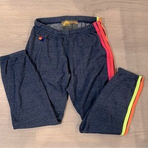 Aviator Nation sweatpants, navy heathered with neon stripes